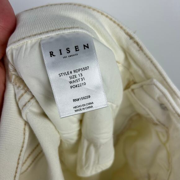 Risen Ivory Cream White Jeans High Rise Rae Hem Slit Straight Jeans Size 13 - Picture 8 of 9